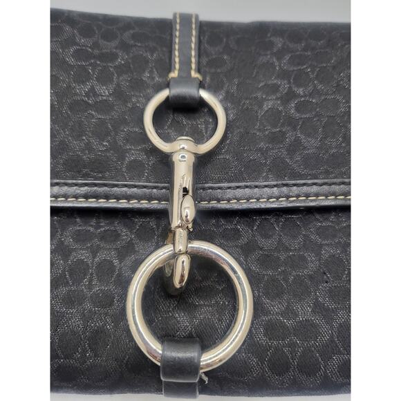 Vintage Coach Hampton Bag Logo Fabric Black Jacquard Monogram Silver Hardware - Picture 4 of 12